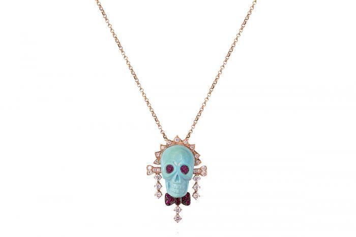 Mimia LeBlanc Jewelry BLUE SKUL HEAD DIAMONDS PENDANT