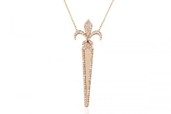 FLEUR DE LYS FILANTE PENDANT NECKLACE PINK GOLD Mimia LeBlanc Jewelry